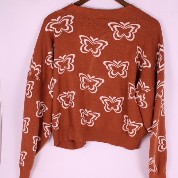 0324-Splash Butterfly Print Cardigan Sweater – Brown/White – Size L US 12 - Picture 2 of 6
